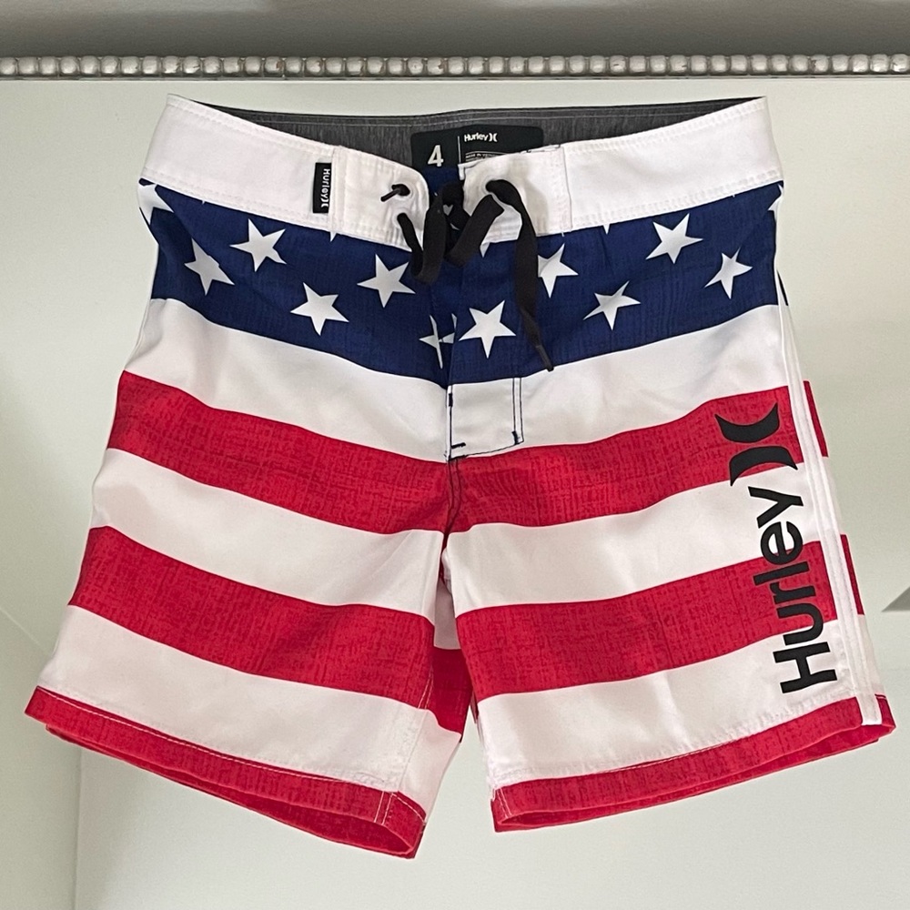 Hurley American Flag Boy Swimming Trunk Shorts - Kids - Size 4